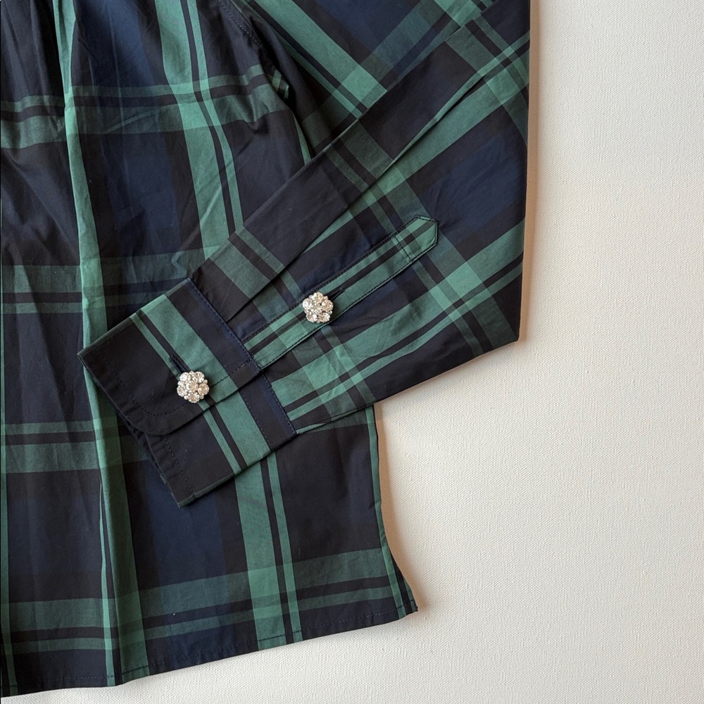 J.Crew Fresco Top With Jewel Buttons In Black Watch Tartan Plaid-NWT-MEDIUM - Picture 6 of 12